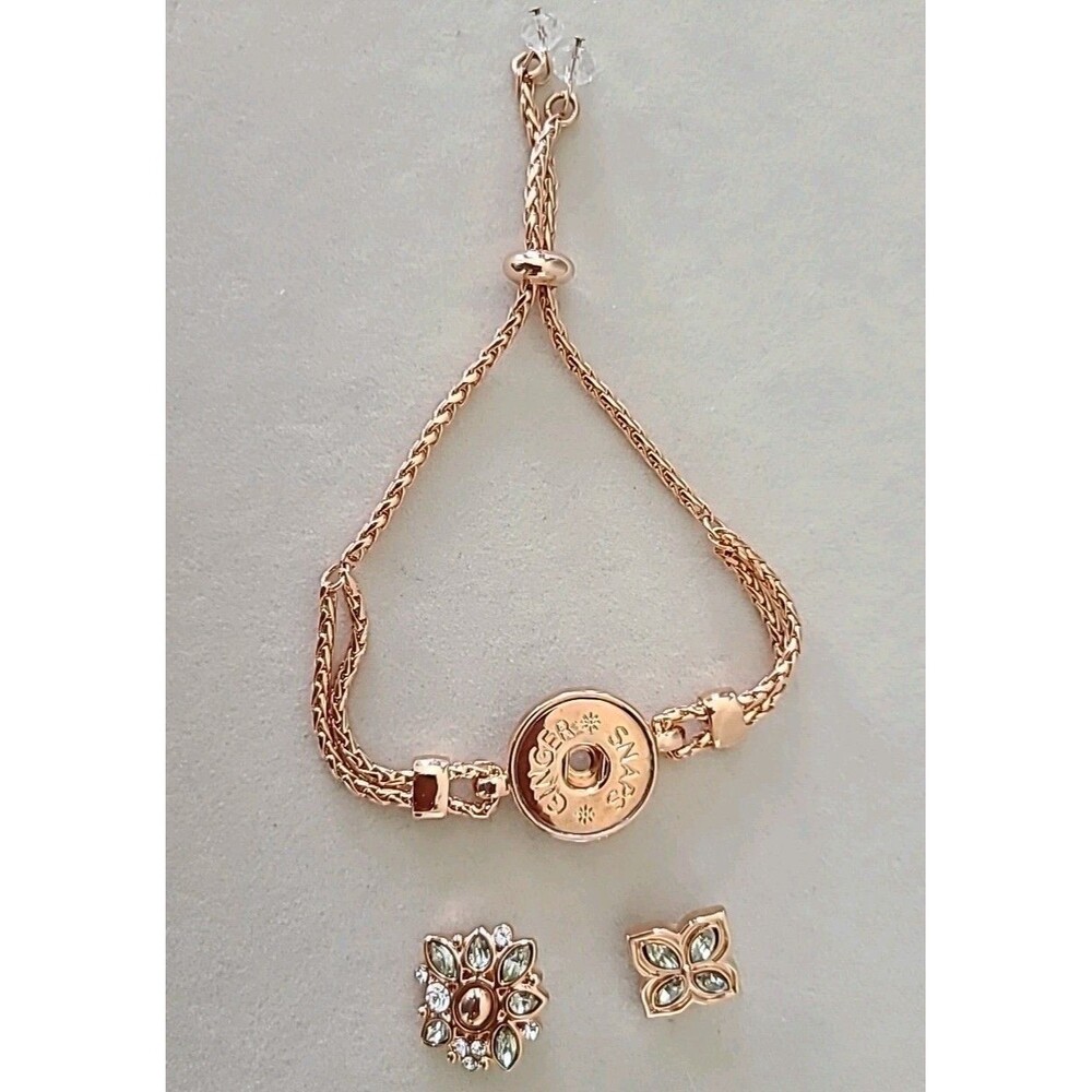 Ginger Snaps Rose Gold Stopper Adjustable Slider Bracelet + 2 Crystal Snaps